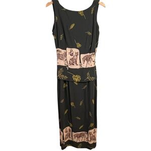 Sheri Martin New York Olive Sleeveless Maxi Safari Jungle Animals Dress 12 USA